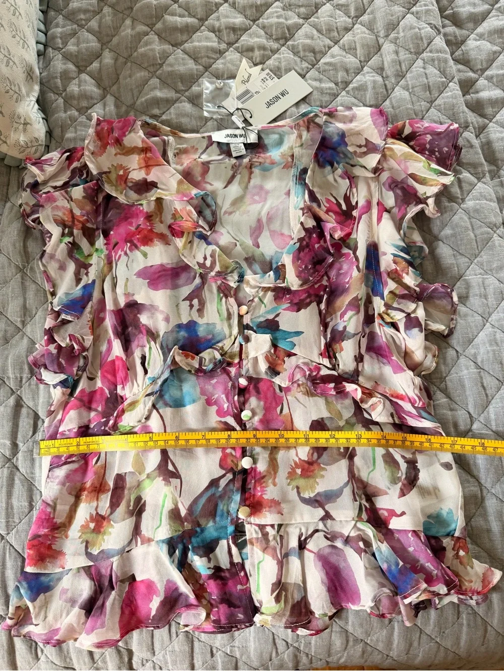 Jason Wu Multi-Color Floral Ruffle Button Blouse - Picture 4 of 5